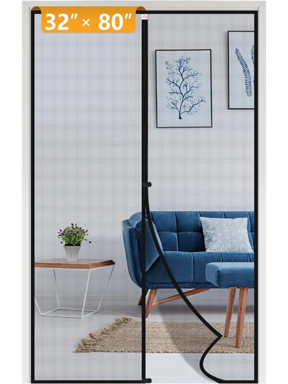 Magnetic Screen Door for 32x80 Doors, Screen Size 34"x81" High-Density Fiberglas - Picture 1 of 8